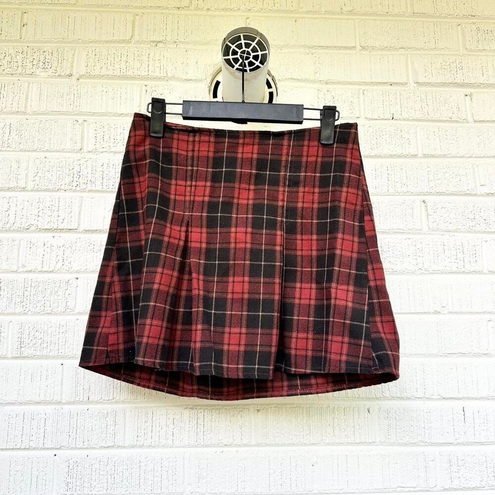 Brandy Melville Red Black Plaid Mini Skirt